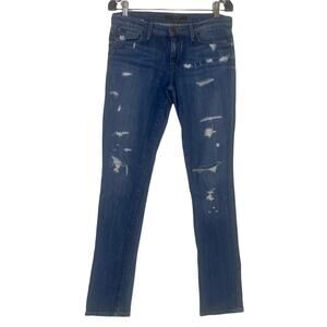 Joe's Jeans Blue Cotton-Blend Distressed Cigarette Straight Leg Jeans Size 28